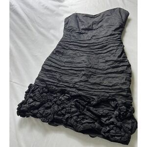 BCBG Max Azria Strapless Black Ruched Ruffle Cocktail Dress Women’s M